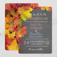 Chic Rustic Herbstlaubs Chalk Hochzeit Einladung