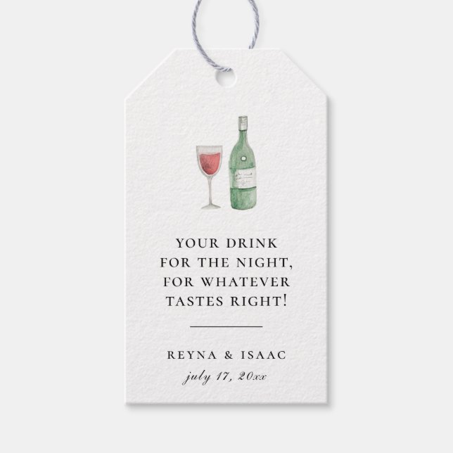 Chic Rustic Illustriert Wedding Drink Gefallen Geschenkanhänger (Vorderseite)