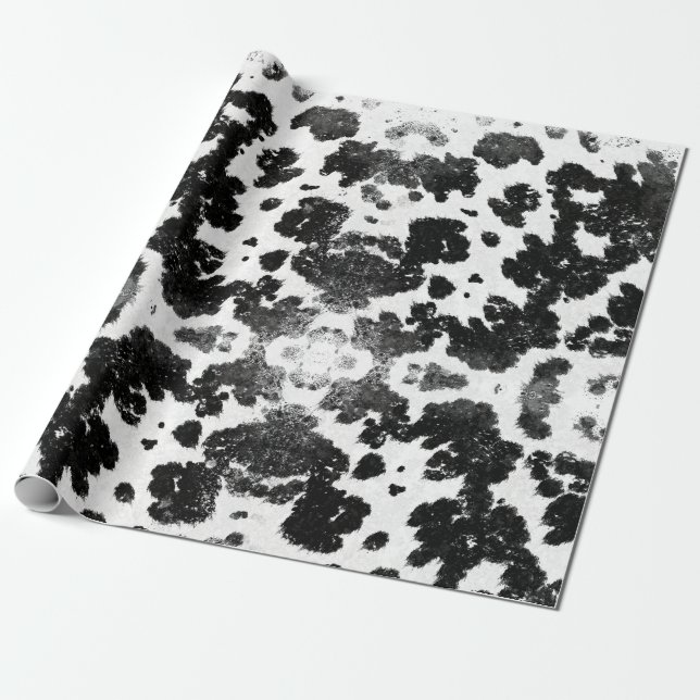 Chic Rustic Kuh Print Schwarz-Weiß Geschenkpapier (Ungerollt)