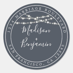 Chic Rustic Light Dark Blue Wedding Rücksendeadres Runder Aufkleber