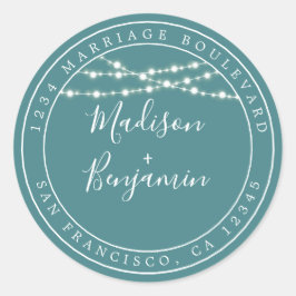 Chic Rustic Lights Aquamarine Hochzeitsstimmung Rü Runder Aufkleber