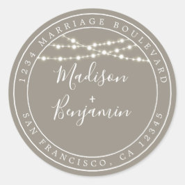 Chic Rustic Lights Gray Wedding Rücksendeadresse Runder Aufkleber