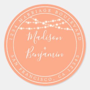 Chic Rustic Lights Orange Wedding Rücksendeadresse Runder Aufkleber