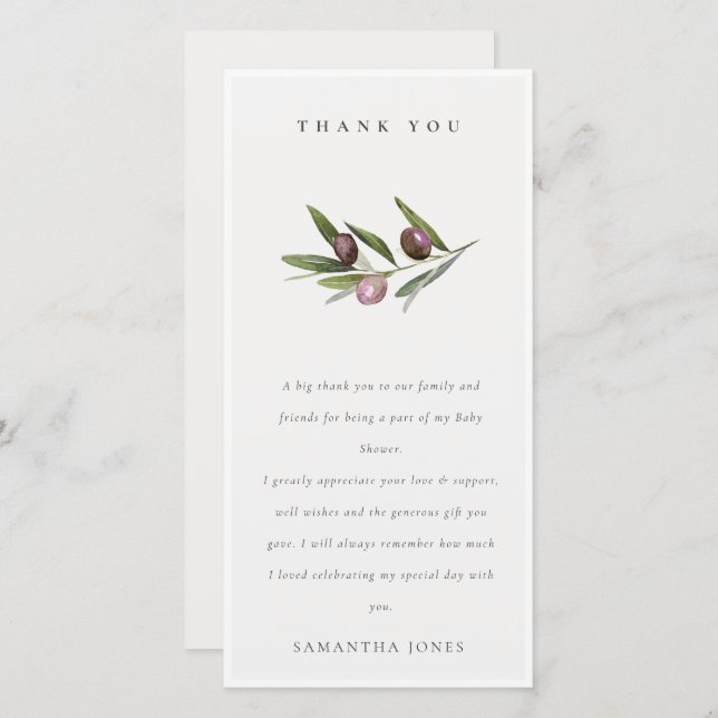 Chic Rustic Minimal Olive Branch Foliage Hochzeit Dankeskarte (Vorne/Hinten)