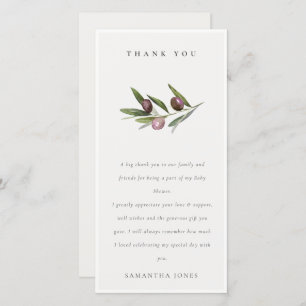 Chic Rustic Minimal Olive Branch Foliage Hochzeit Dankeskarte