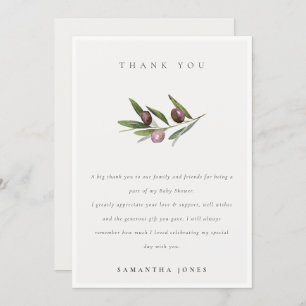 Chic Rustic Minimal Olive Branch Foliage Hochzeit Dankeskarte