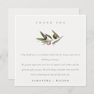 Chic Rustic Minimal Olive Branch Foliage Hochzeit Dankeskarte
