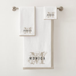 Chic Rustic Modern Beige Monogram Badhandtuch Set