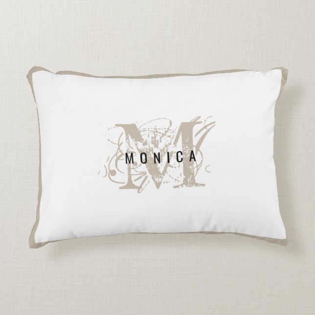 Chic Rustic Modern Beige Monogram Dekokissen (Vorderseite)