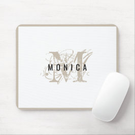 Chic Rustic Modern Beige Monogram Mousepad