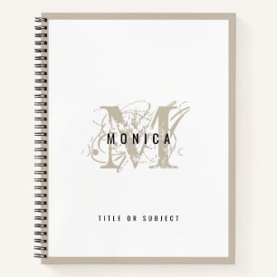 Chic Rustic Modern Beige Monogram School Office Notizbuch