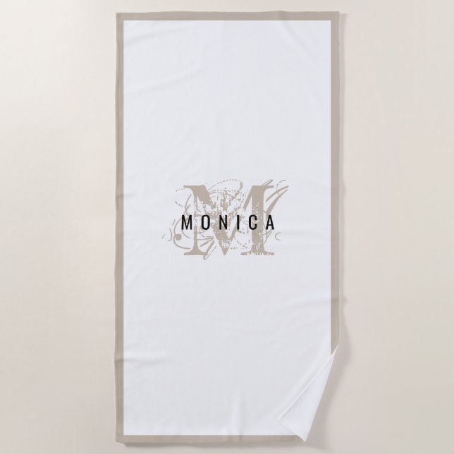 Chic Rustic Modern Beige Monogram Strandtuch (Vorderseite)