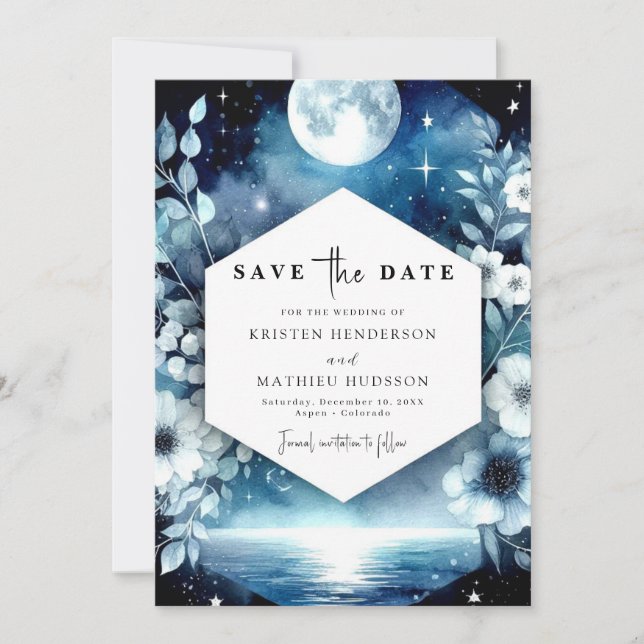 Chic Rustic Moonlit Wedding Save The Date (Vorderseite)