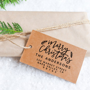 Chic Rustic Script Frohe Weihnachts-Rücksendeadres Permastempel