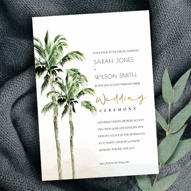Chic Rustic Tropical Beach Palm Trees Hochzeit Einladung (Von Creator hochgeladen)