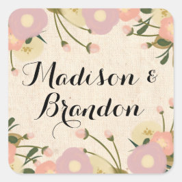 Chic Rustic Watercolor Floral Custom Wedding Quadratischer Aufkleber