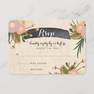 Chic Rustic Watercolor Floral Leinwand Wedding RSV RSVP Karte