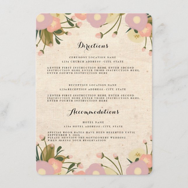 Chic Rustic Watercolor Floral Wedding Directors Begleitkarte