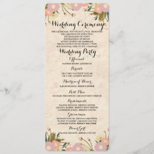Chic Rustic Watercolor Floral Wedding Program Card Programm