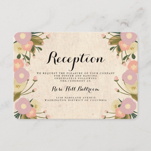 Chic Rustic Watercolor Floral Wedding Reception Begleitkarte (Vorderseite)