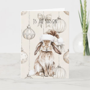 Chic Rustic Weihnachtscreme Bunny Ornament Karte