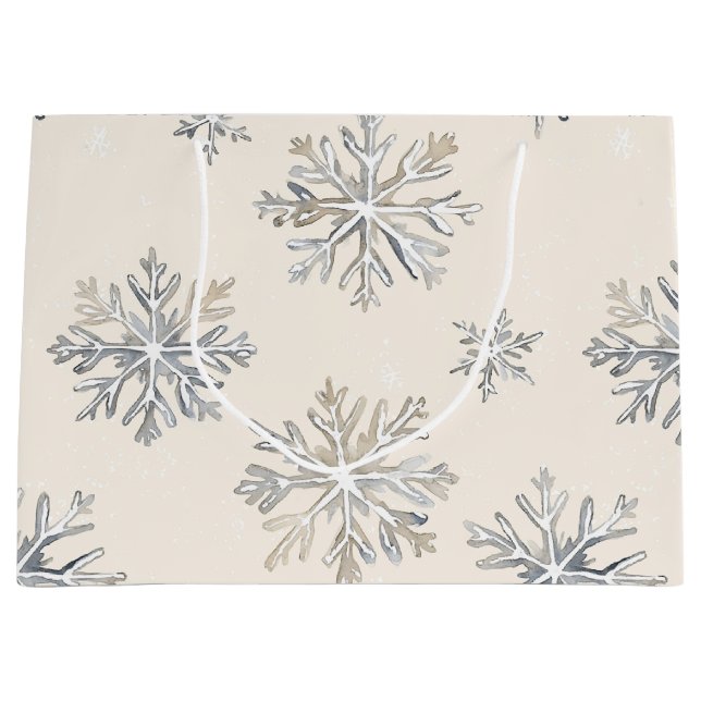 Chic Rustic Weihnachtscreme Schneeflocken Große Geschenktüte (Vorderseite)