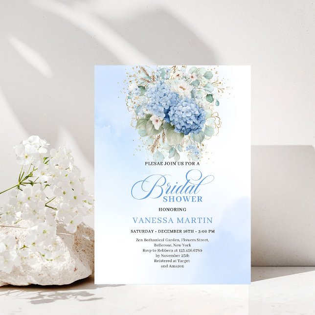 Chic-rustikale bohemian blaue Hortensien-Brautjung Einladung (Rustic Bohemian Blue Hydrangeas Bridal Shower Invitation)