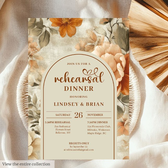 Chic Rusty Beige Olive Floral Rehearsal Invitation Einladung (Chic Rusty Beige Olive Floral Rehearsal Invitation)
