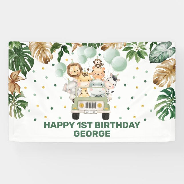 Chic Safari Jungle Animes Blush Floral Baby Girl Banner (Horizontal)