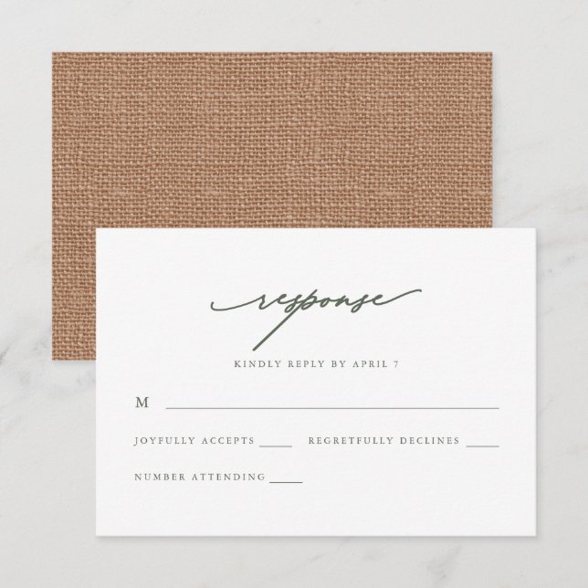 Chic Sage and Burlap Wedding Rsvp Response (Vorne/Hinten)