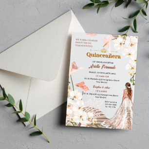 Chic Sage & Blush Blues Quinceñera Einladung