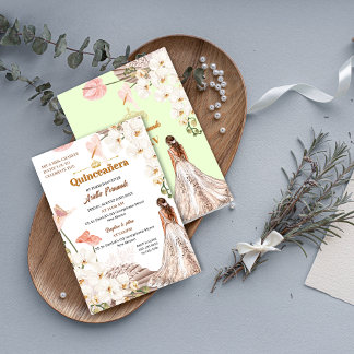 Chic Sage & Blush Blues Quinceñera Einladung