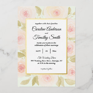 Chic Sage Green and Pink Rose Watercolor Wedding Folieneinladung