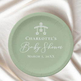 Chic Sage Green Baby Dusche Personalisiert Pappteller