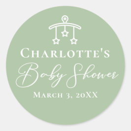Chic Sage Green Baby Dusche Personalisiert Runder Aufkleber