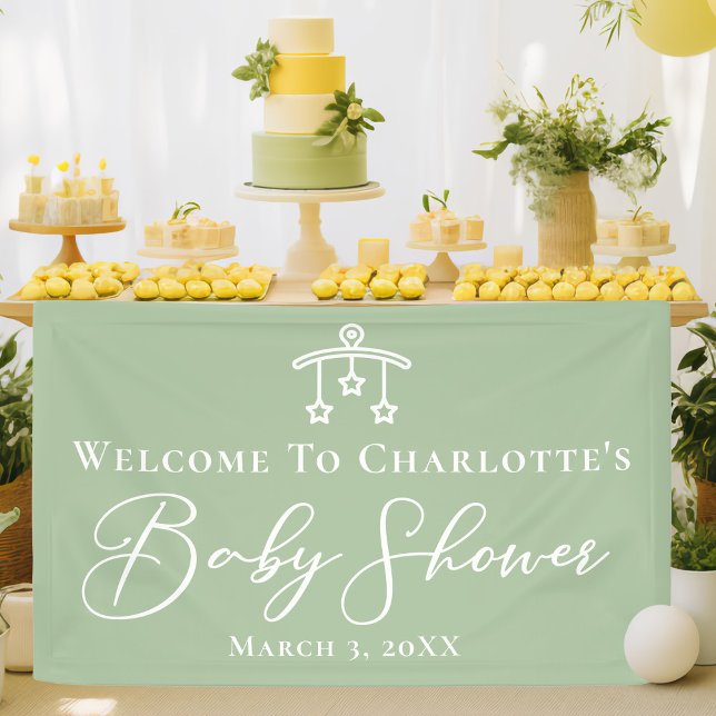 Chic Sage Green Baby Dusche Personalisiertes Party Banner (Von Creator hochgeladen)