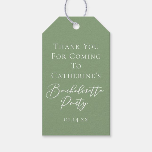 Chic Sage Green Bachelorette Party Personalized Geschenkanhänger (Vorderseite)