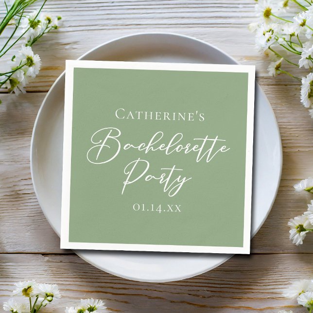 Chic Sage Green Bachelorette Party Personalized Serviette (Von Creator hochgeladen)