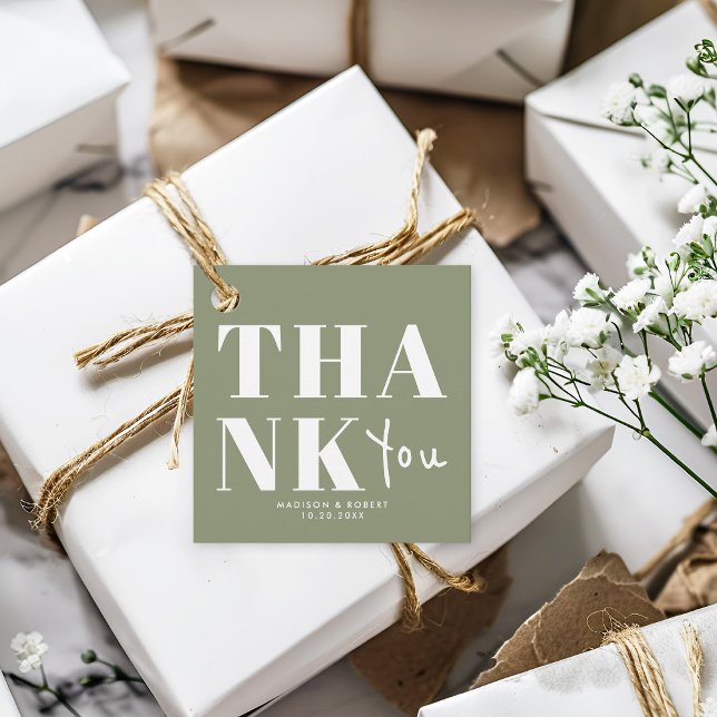 Chic Sage Green Bold Vielen Dank für Ihre Hochzeit Geschenkanhänger (Von Creator hochgeladen)