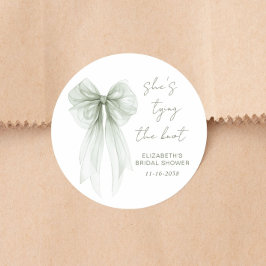Chic Sage Green Bow Watercolor Bridal Shower Runder Aufkleber