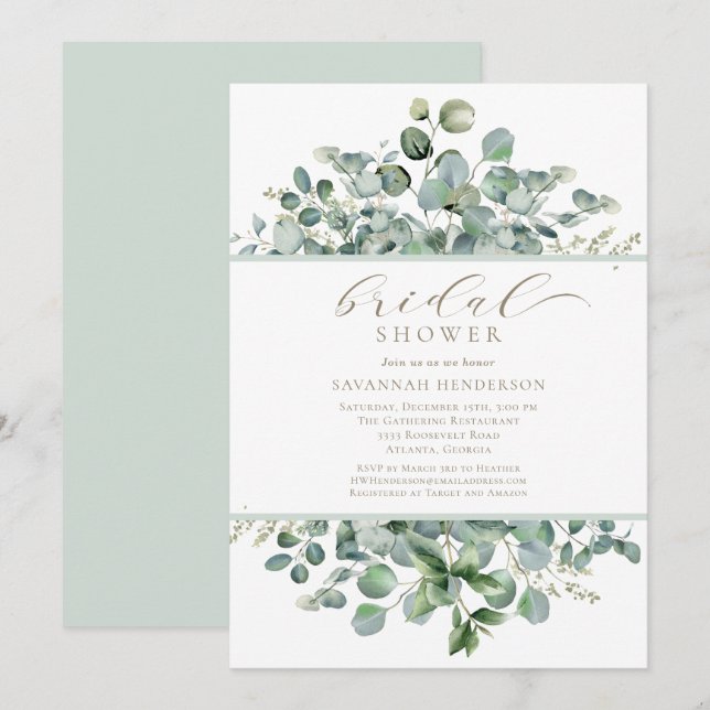 Chic Sage Green Floral Bridal Shower Editable Einladung (Vorne/Hinten)