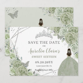 Chic Sage Green Floral Quinceanera 16 . Geburtstag Save The Date