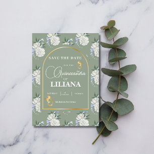 Chic Sage Green Gold Arch Schmetterlinge Quinceañe Save The Date