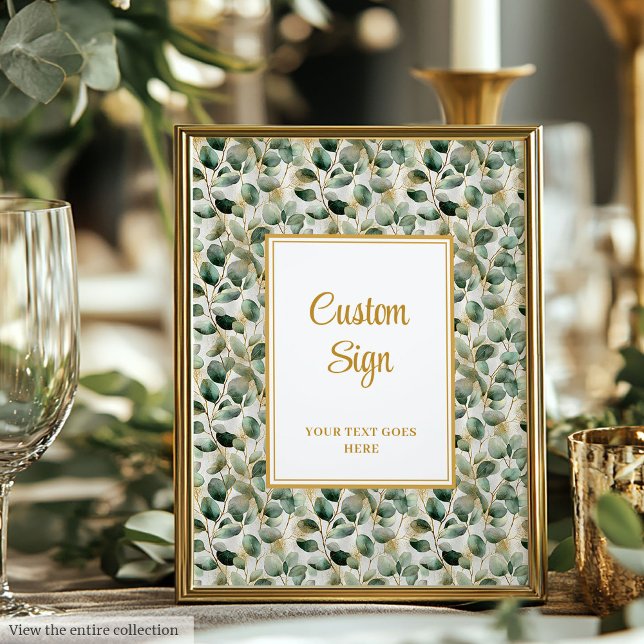 Chic Sage Green Gold Blätter Hochzeit Custom Poste Poster (Chic Sage Green Gold Leaves Wedding Custom Poster)