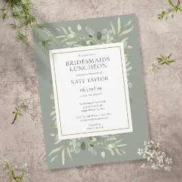 Chic Sage Green Gold Greenery Bridesmaids Luncheon Einladung