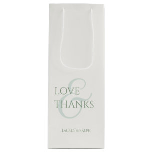 Chic Sage Green & Ivory Liebe & Danke Geschenktüte Für Weinflaschen