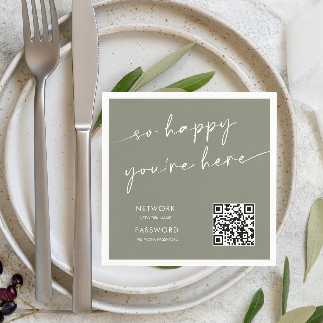 Chic Sage Green Modern WiFi Password Wedding Zeich Serviette (Von Creator hochgeladen)