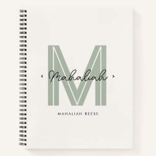 Chic Sage Green Monogram Script Name Notizbuch