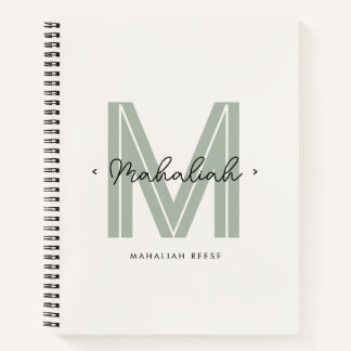 Chic Sage Green Monogram Script Name Notizbuch