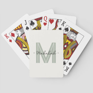 Chic Sage Green Monogram Script Name Spielkarten